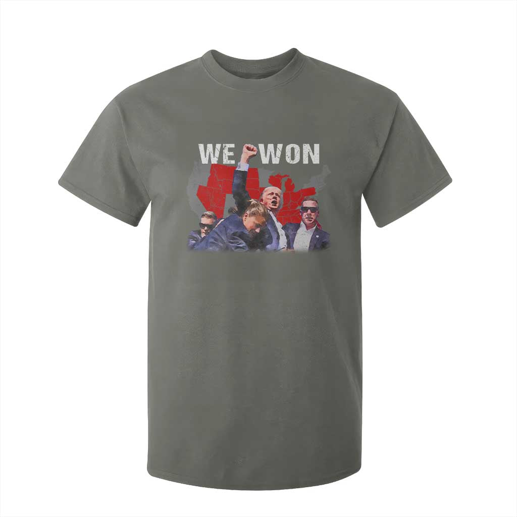 Trump Won T Shirt For Kid We Won Wins 45 47 President 2024 US Election Map TS10 Military Green Print Your Wear