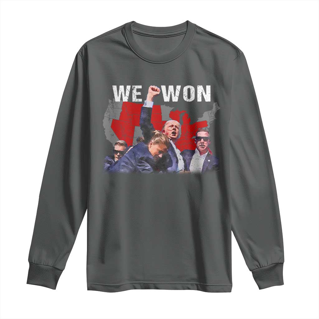Trump Won Long Sleeve Shirt We Won Wins 45 47 President 2024 US Election Map TS10 Dark Heather Print Your Wear