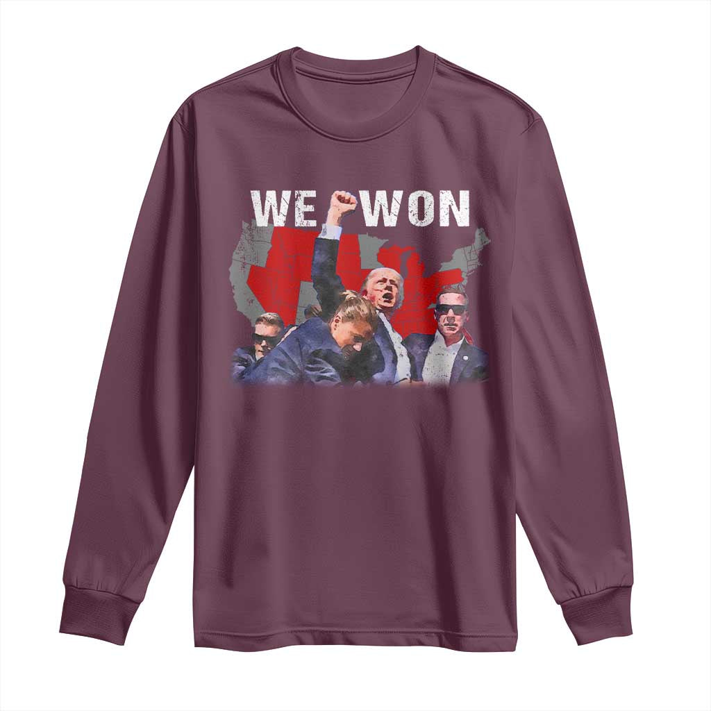 Trump Won Long Sleeve Shirt We Won Wins 45 47 President 2024 US Election Map TS10 Maroon Print Your Wear