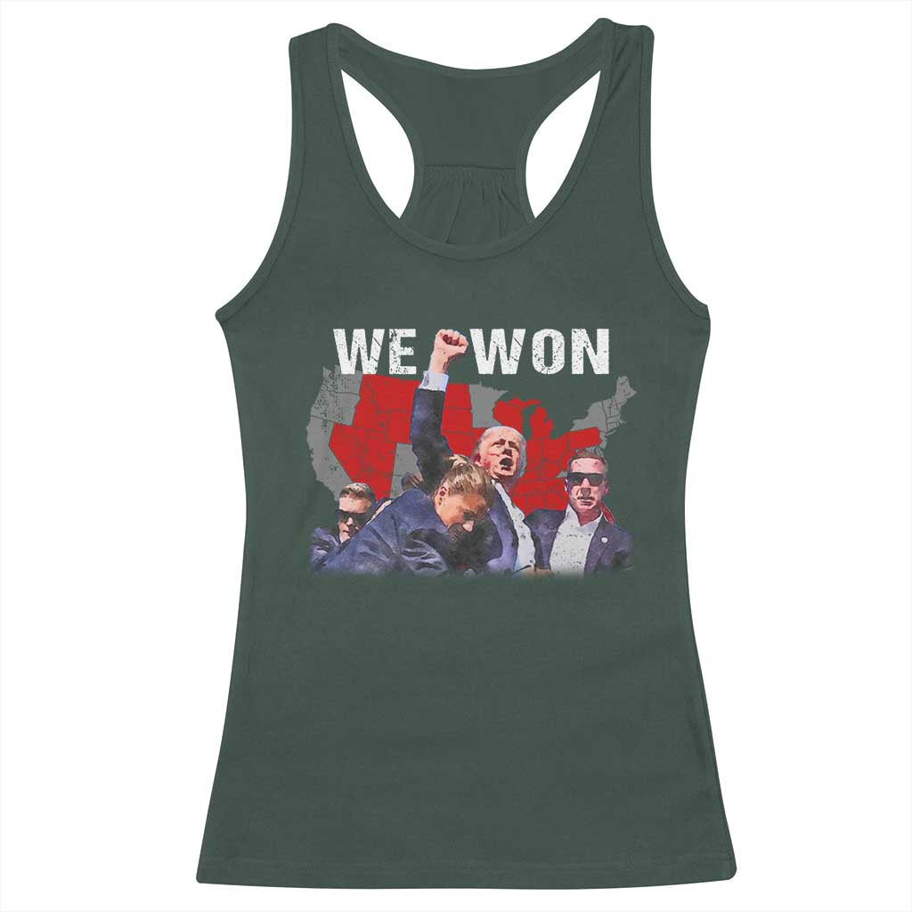 Trump Won Racerback Tank Top We Won Wins 45 47 President 2024 US Election Map TS10 Dark Forest Green Print Your Wear