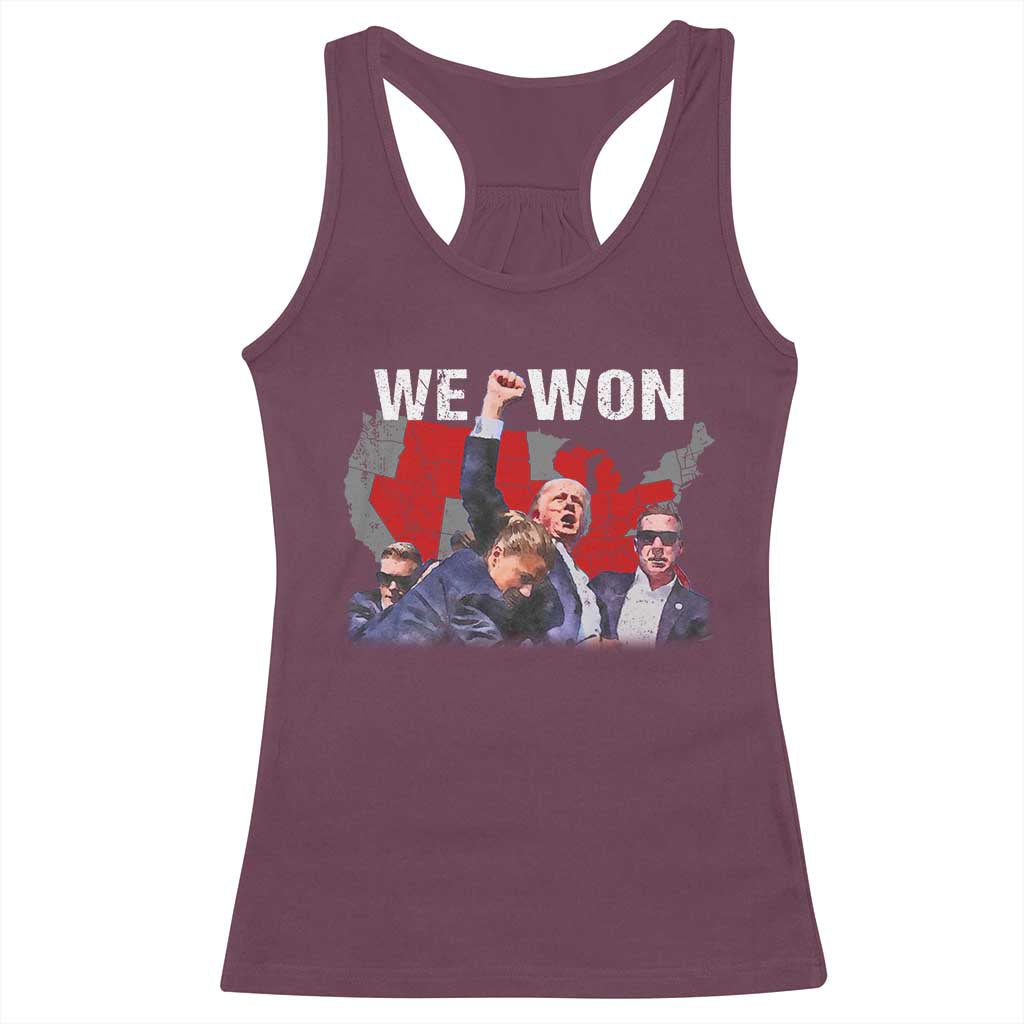 Trump Won Racerback Tank Top We Won Wins 45 47 President 2024 US Election Map TS10 Maroon Print Your Wear