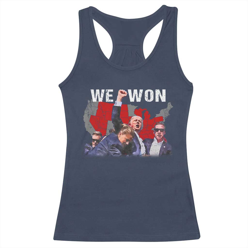 Trump Won Racerback Tank Top We Won Wins 45 47 President 2024 US Election Map TS10 Navy Print Your Wear