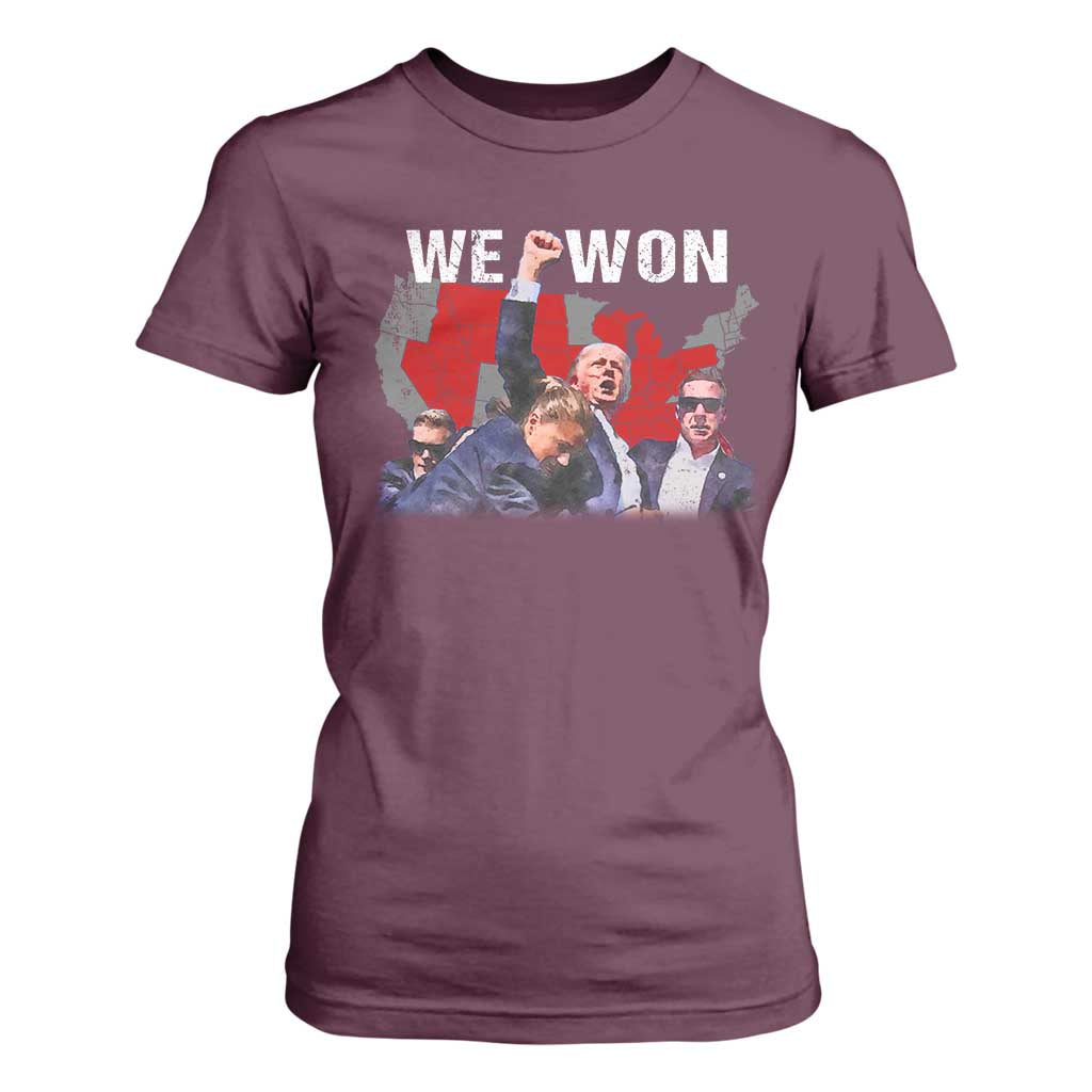Trump Won T Shirt For Women We Won Wins 45 47 President 2024 US Election Map TS10 Maroon Print Your Wear