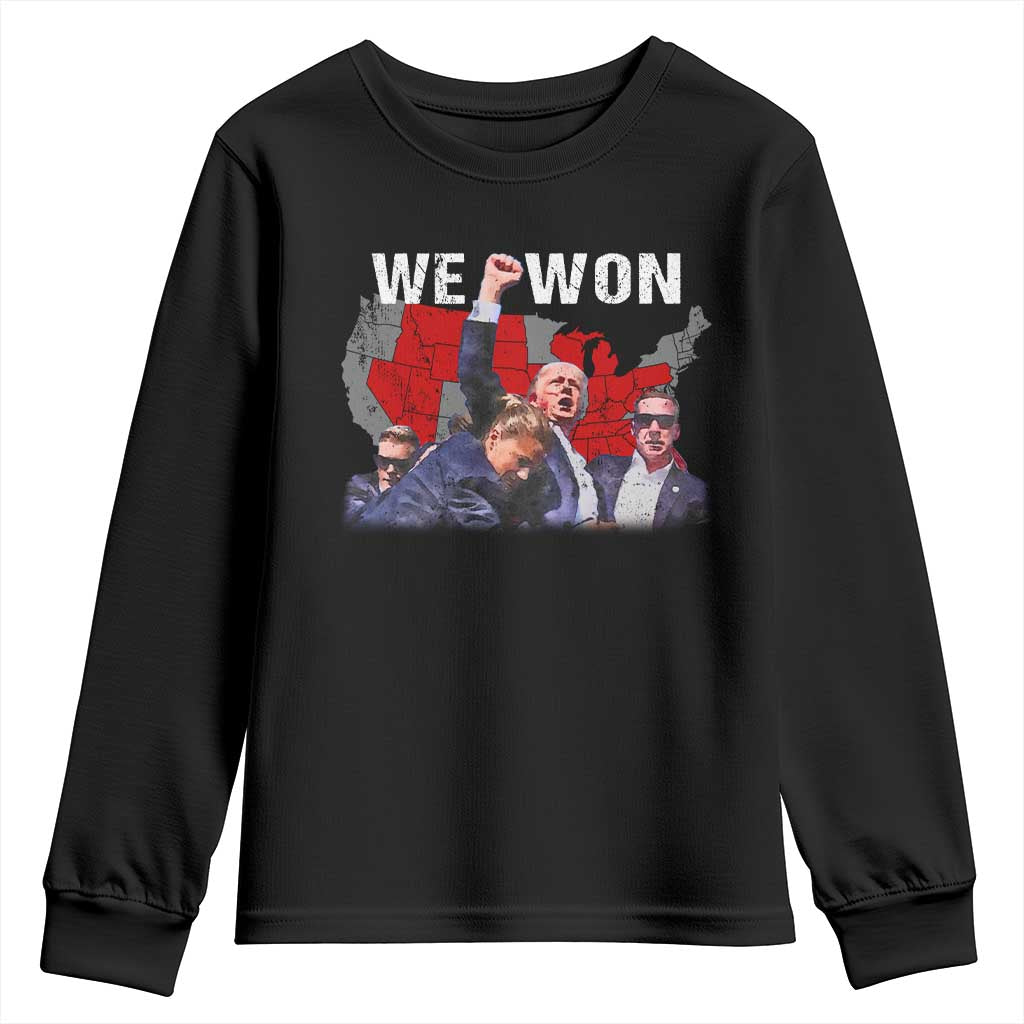 Trump Won Youth Sweatshirt We Won Wins 45 47 President 2024 US Election Map TS10 Black Print Your Wear