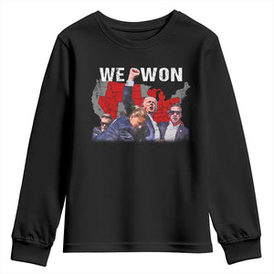 Trump Won Youth Sweatshirt We Won Wins 45 47 President 2024 US Election Map TS10 Black Print Your Wear