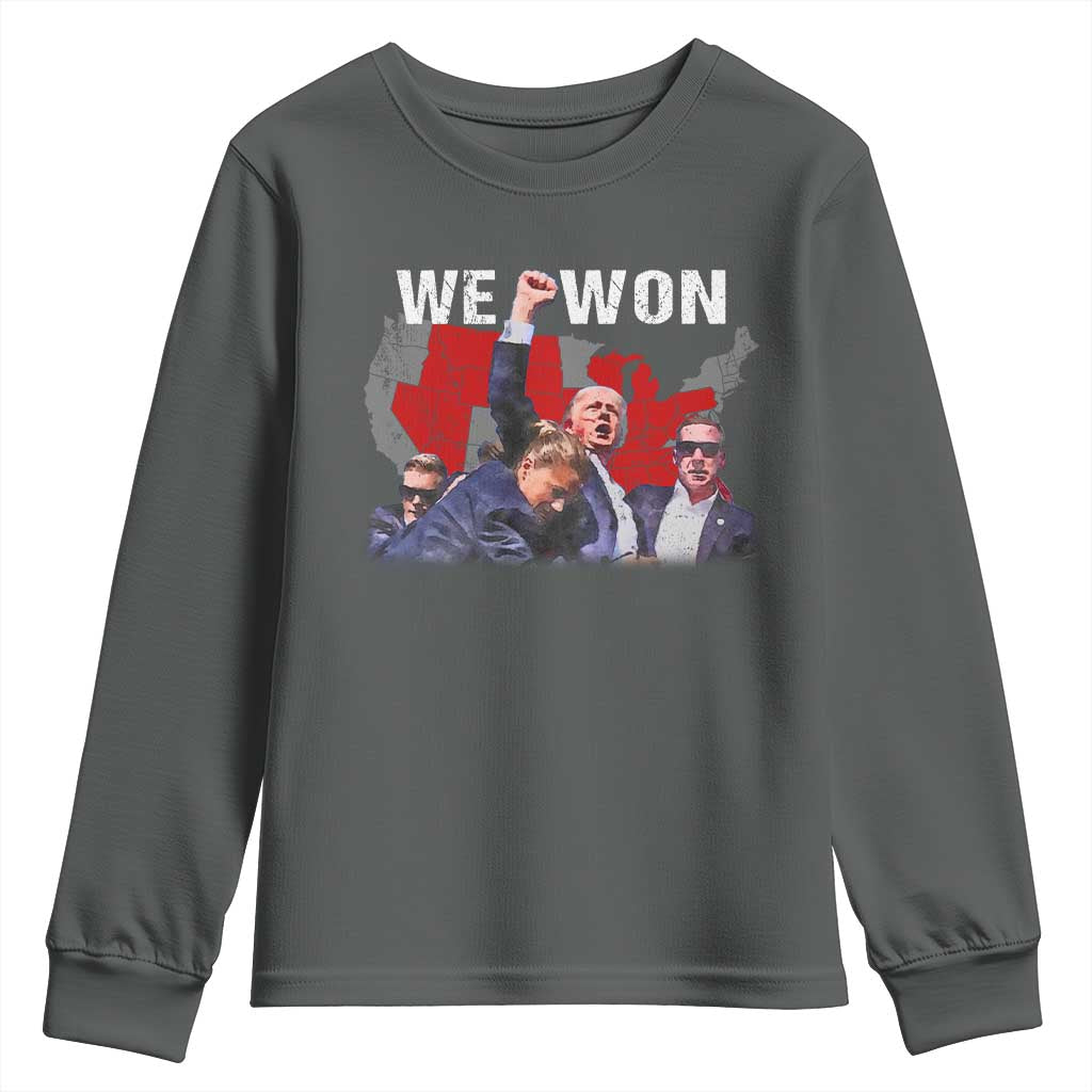 Trump Won Youth Sweatshirt We Won Wins 45 47 President 2024 US Election Map TS10 Dark Heather Print Your Wear