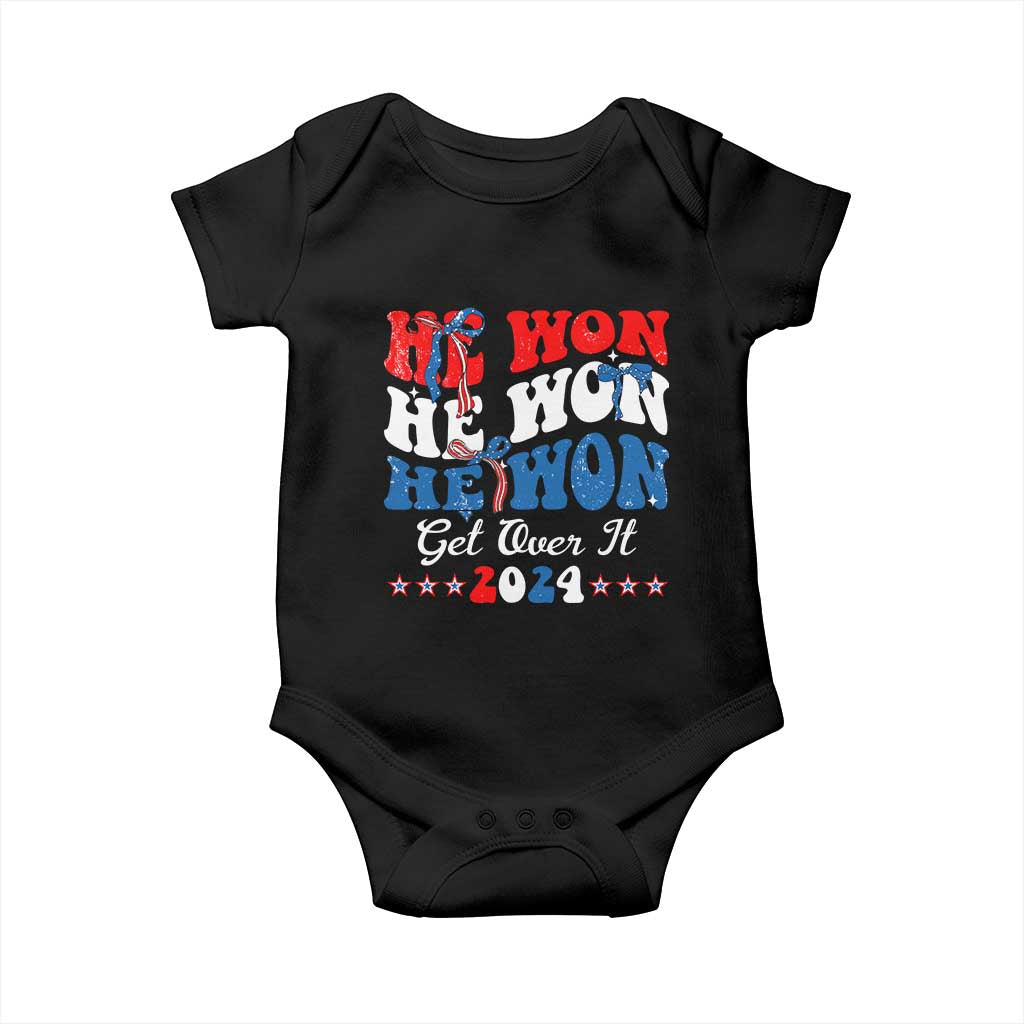 Trump 2024 Baby Onesie He Won Coquette Bow USA Flag TS10 Black Print Your Wear