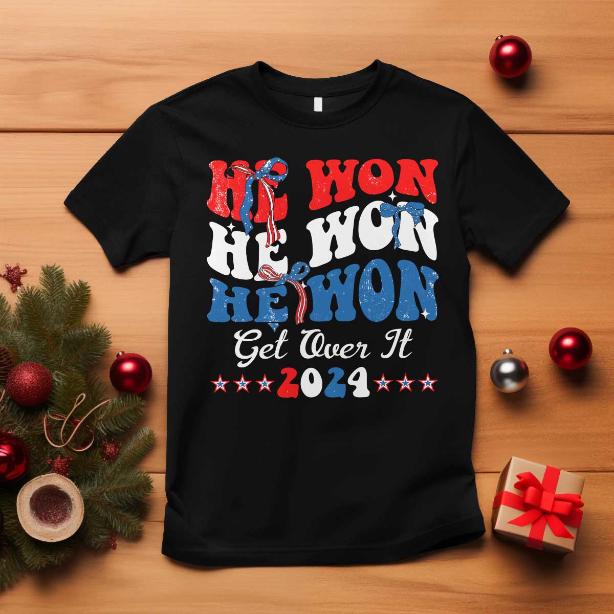 Trump 2024 T Shirt He Won Coquette Bow USA Flag TS10 Black Print Your Wear