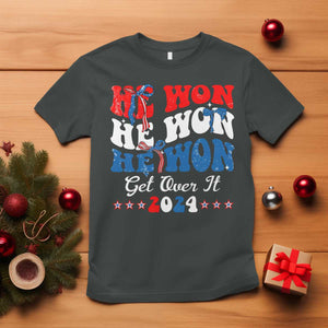 Trump 2024 T Shirt He Won Coquette Bow USA Flag TS10 Dark Heather Print Your Wear