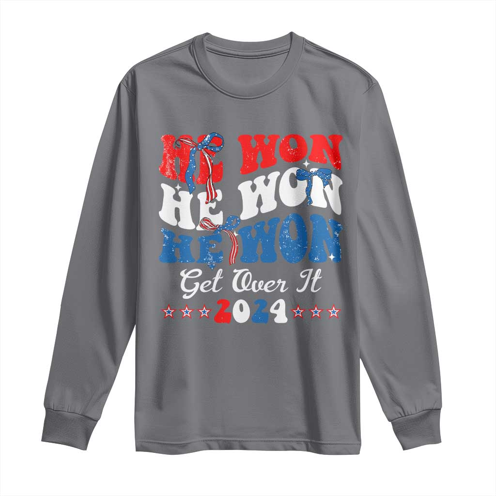 Trump 2024 Long Sleeve Shirt He Won Coquette Bow USA Flag TS10 Charcoal Print Your Wear
