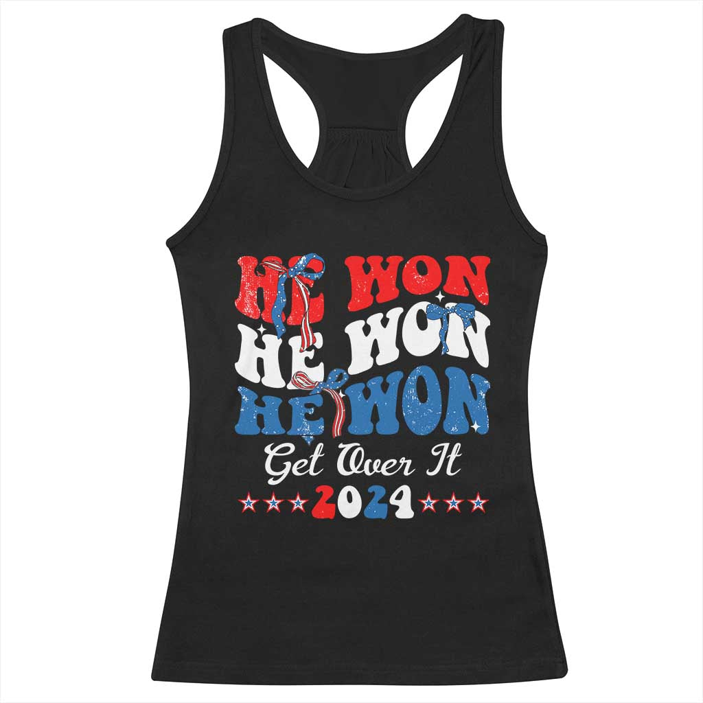 Trump 2024 Racerback Tank Top He Won Coquette Bow USA Flag TS10 Black Print Your Wear