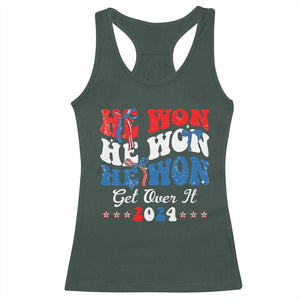 Trump 2024 Racerback Tank Top He Won Coquette Bow USA Flag TS10 Dark Forest Green Print Your Wear