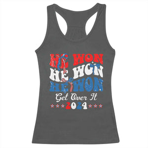 Trump 2024 Racerback Tank Top He Won Coquette Bow USA Flag TS10 Dark Heather Print Your Wear