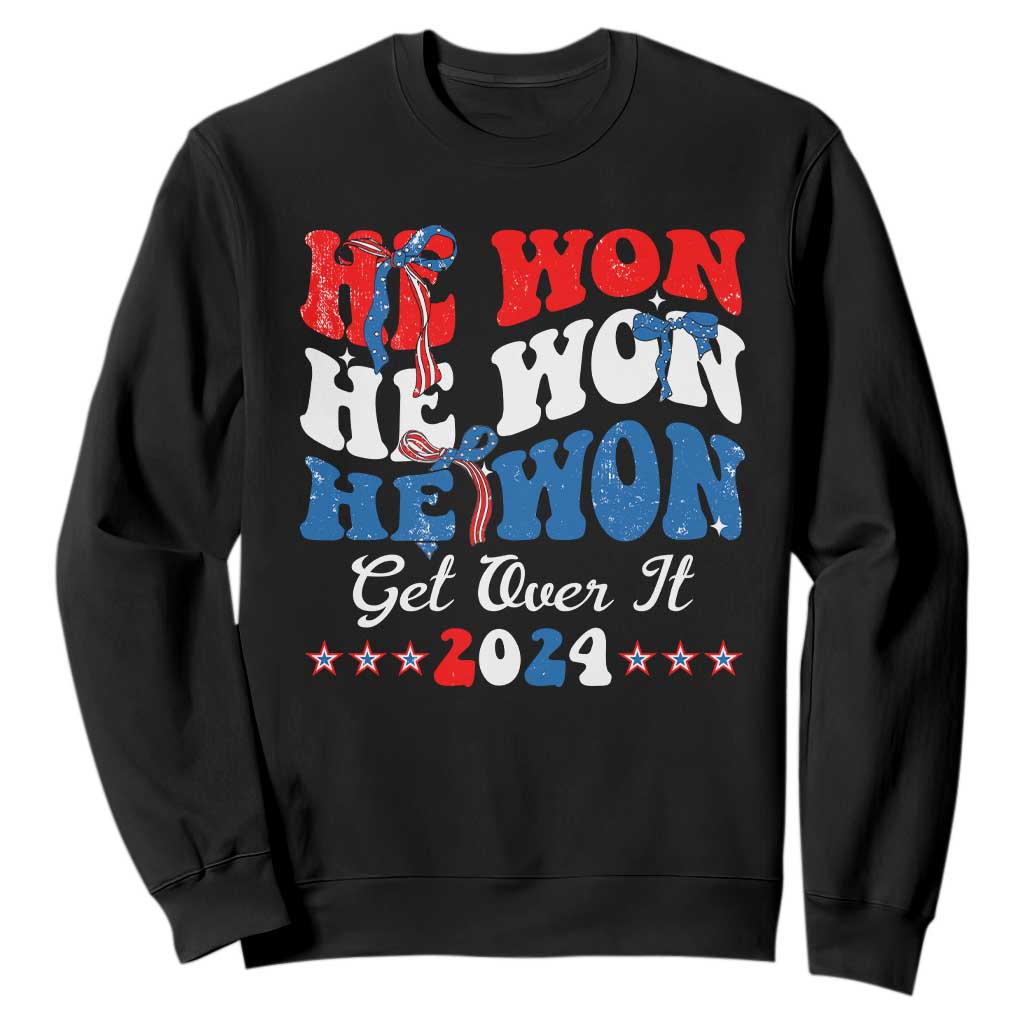 Trump 2024 Sweatshirt He Won Coquette Bow USA Flag TS10 Black Print Your Wear