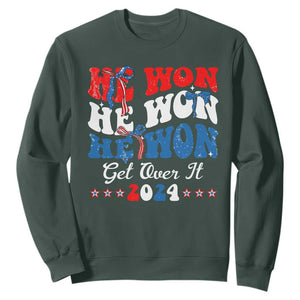 Trump 2024 Sweatshirt He Won Coquette Bow USA Flag TS10 Dark Forest Green Print Your Wear