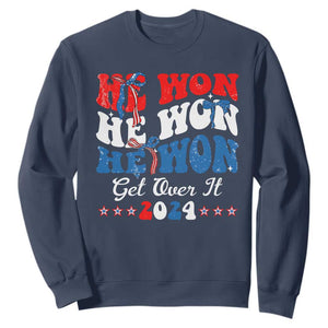 Trump 2024 Sweatshirt He Won Coquette Bow USA Flag TS10 Navy Print Your Wear