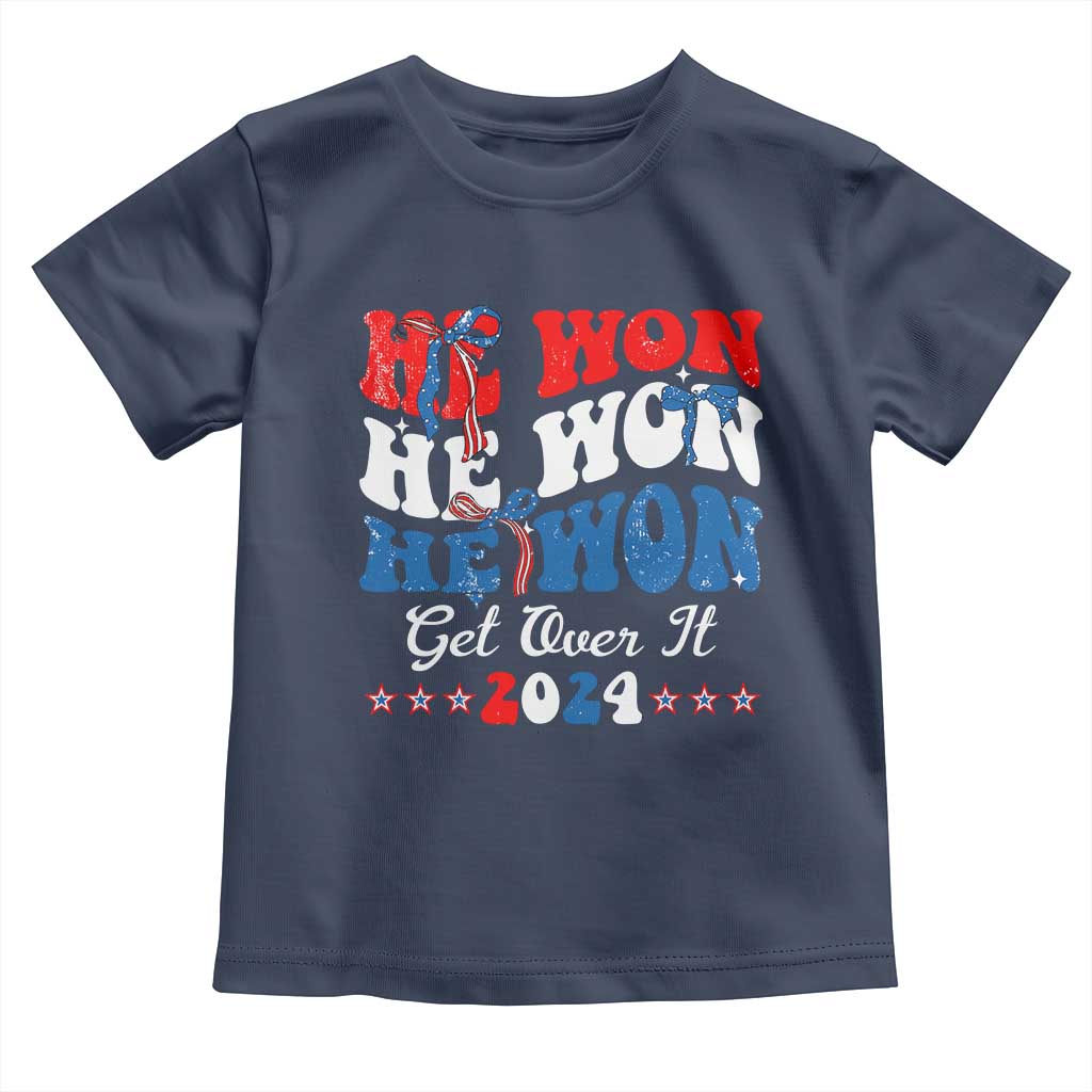 Trump 2024 Toddler T Shirt He Won Coquette Bow USA Flag TS10 Navy Print Your Wear