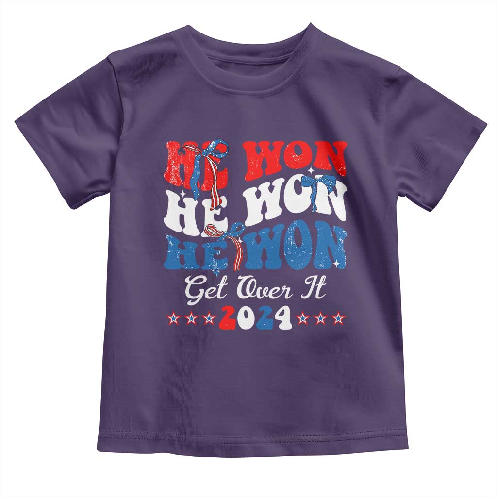 Trump 2024 Toddler T Shirt He Won Coquette Bow USA Flag TS10 Purple Print Your Wear