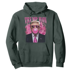 Trump Won 2024 Hoodie Trump Pink Bubble Gum Funny Cute Retro 90s TS10 Dark Forest Green Print Your Wear