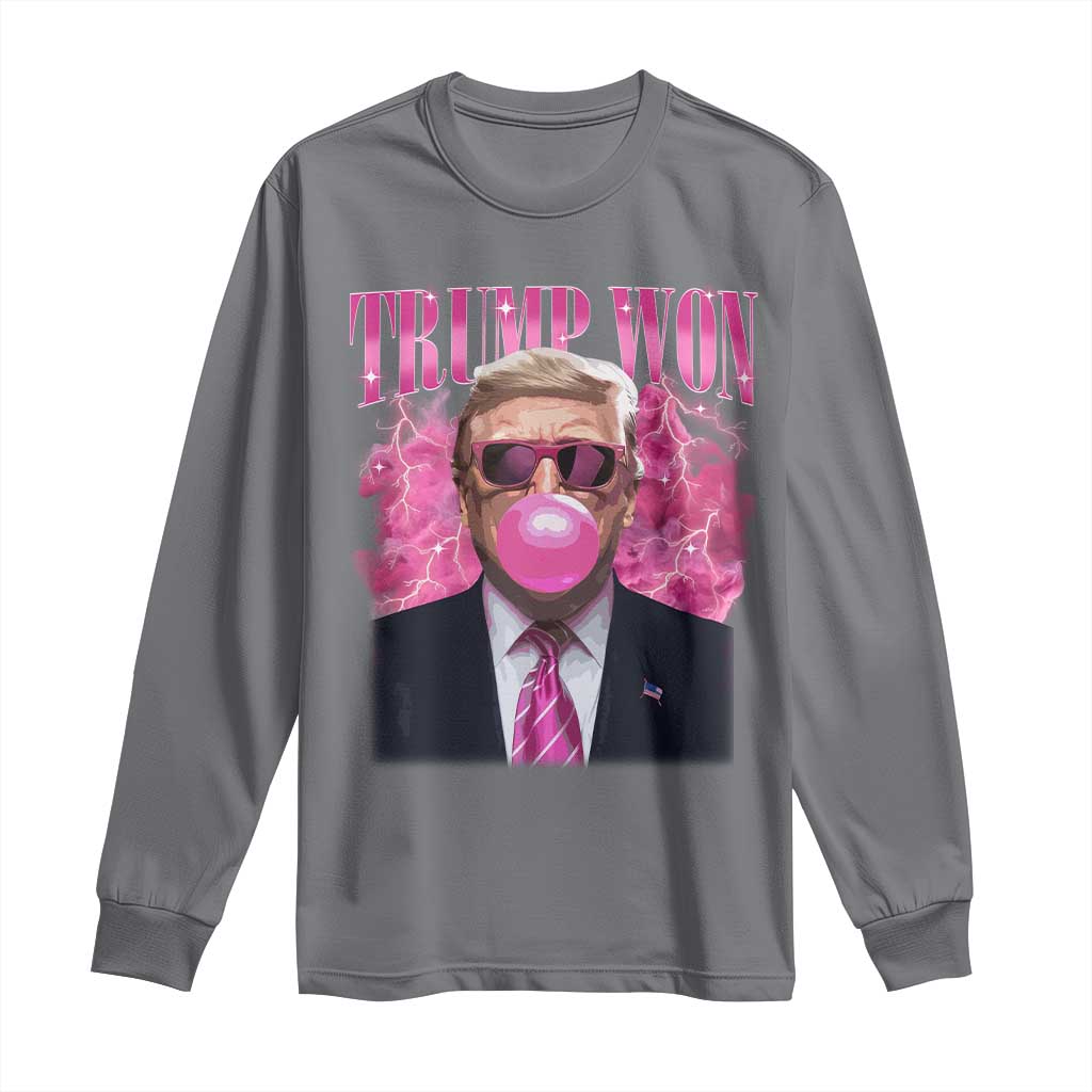 Trump Won 2024 Long Sleeve Shirt Trump Pink Bubble Gum Funny Cute Retro 90s TS10 Charcoal Print Your Wear