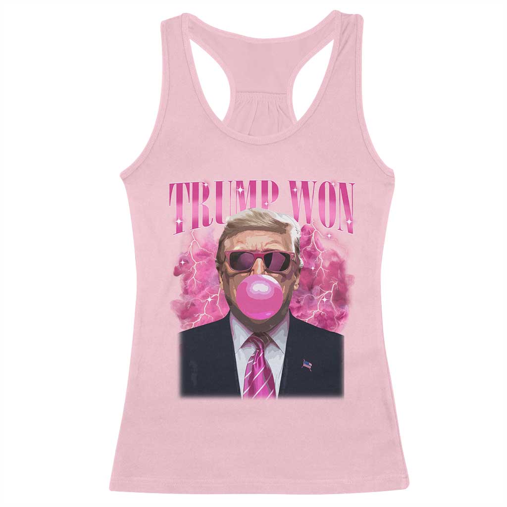 Trump Won 2024 Racerback Tank Top Trump Pink Bubble Gum Funny Cute Retro 90s TS10 Light Pink Print Your Wear