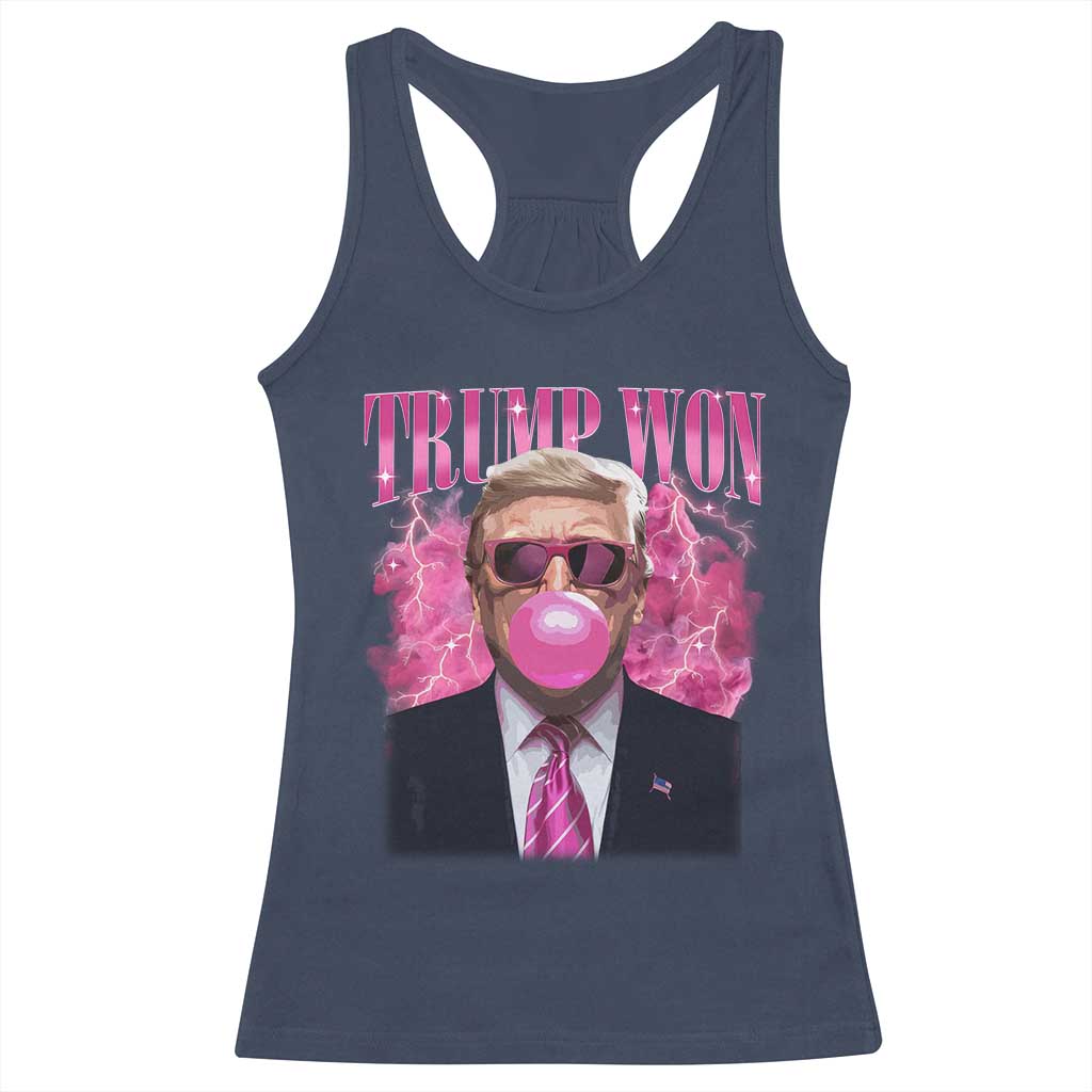 Trump Won 2024 Racerback Tank Top Trump Pink Bubble Gum Funny Cute Retro 90s TS10 Navy Print Your Wear