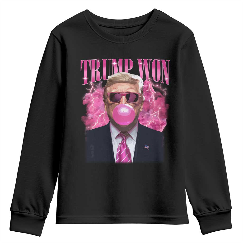 Trump Won 2024 Youth Sweatshirt Trump Pink Bubble Gum Funny Cute Retro 90s TS10 Black Print Your Wear