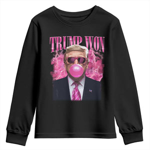 Trump Won 2024 Youth Sweatshirt Trump Pink Bubble Gum Funny Cute Retro 90s TS10 Black Print Your Wear