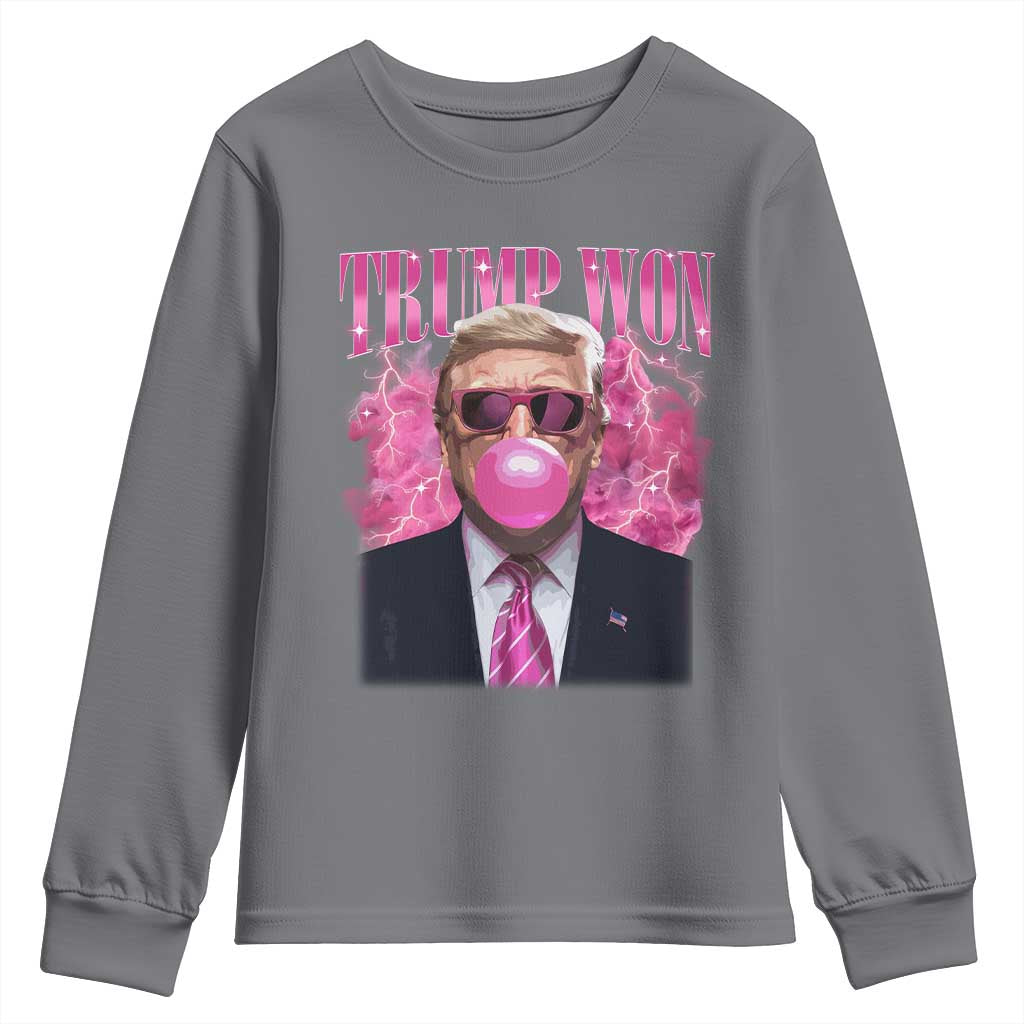 Trump Won 2024 Youth Sweatshirt Trump Pink Bubble Gum Funny Cute Retro 90s TS10 Charcoal Print Your Wear