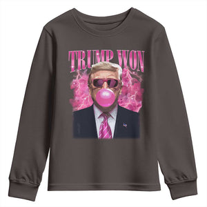 Trump Won 2024 Youth Sweatshirt Trump Pink Bubble Gum Funny Cute Retro 90s TS10 Dark Chocolate Print Your Wear