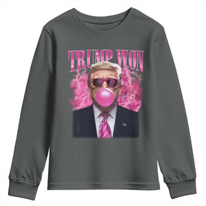 Trump Won 2024 Youth Sweatshirt Trump Pink Bubble Gum Funny Cute Retro 90s TS10 Dark Heather Print Your Wear