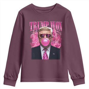Trump Won 2024 Youth Sweatshirt Trump Pink Bubble Gum Funny Cute Retro 90s TS10 Maroon Print Your Wear