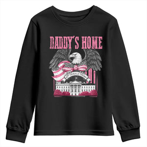 Daddy's Home Youth Sweatshirt Funny Trump Pink 47th President Eagle US American Flag Coquette Bow TS10 Black Print Your Wear