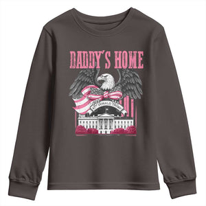 Daddy's Home Youth Sweatshirt Funny Trump Pink 47th President Eagle US American Flag Coquette Bow TS10 Dark Chocolate Print Your Wear