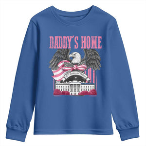 Daddy's Home Youth Sweatshirt Funny Trump Pink 47th President Eagle US American Flag Coquette Bow TS10 Royal Blue Print Your Wear