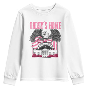 Daddy's Home Youth Sweatshirt Funny Trump Pink 47th President Eagle US American Flag Coquette Bow TS10 White Print Your Wear