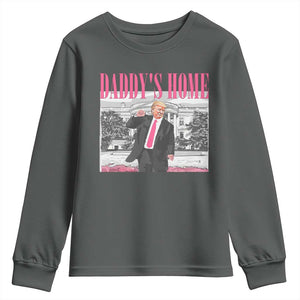 Daddy's Home Youth Sweatshirt Funny Trump Pink 2024 Take America Back 2024 White House TS10 Dark Heather Print Your Wear