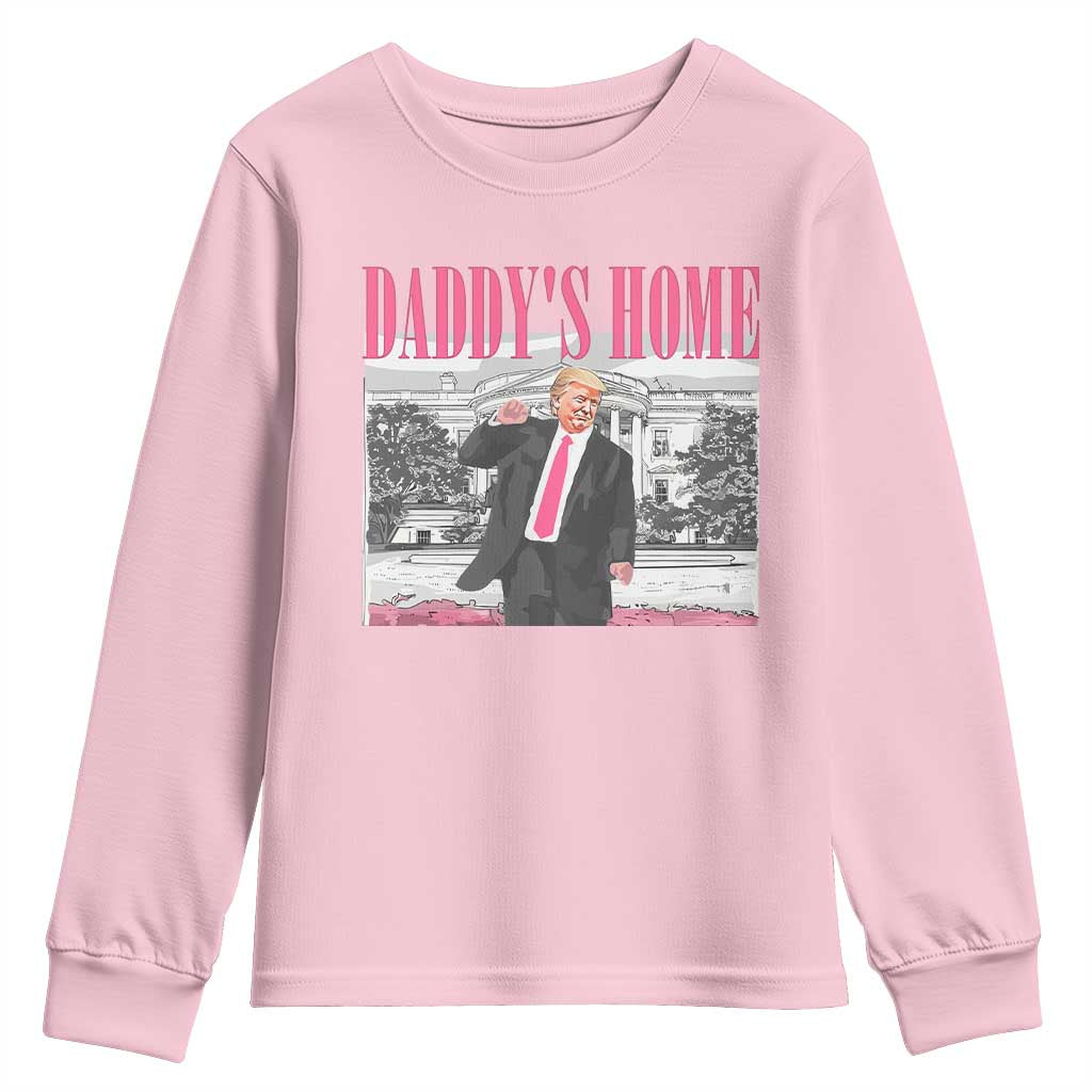 Daddy's Home Youth Sweatshirt Funny Trump Pink 2024 Take America Back 2024 White House TS10 Light Pink Print Your Wear