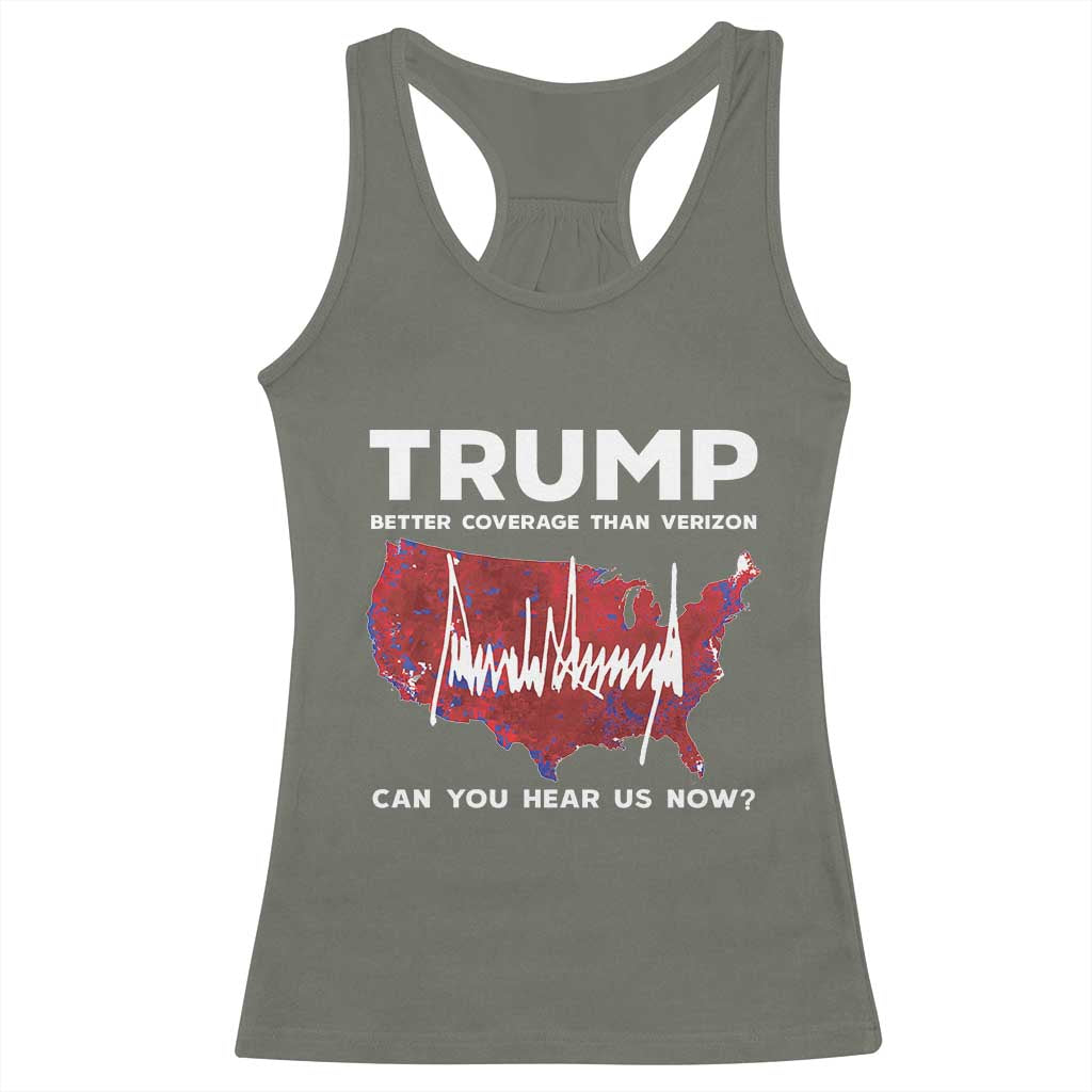 Trump Won 2024 Racerback Tank Top Better Coverage Than Verizon Politics 47Th President '24 Election TS10 Military Green Print Your Wear