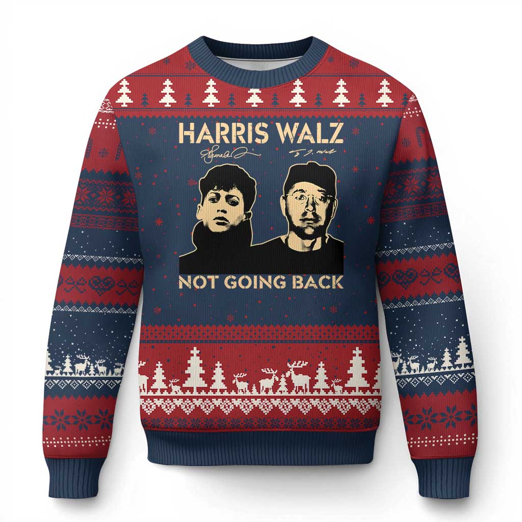 Harris Walz Ugly Christmas Sweater Retro We Are Not Going Back TS10 Navy Red Print Your Wear