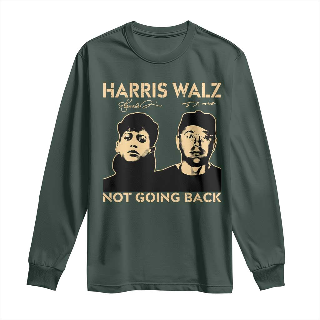 Harris Walz Long Sleeve Shirt Retro We Are Not Going Back TS10 Dark Forest Green Print Your Wear