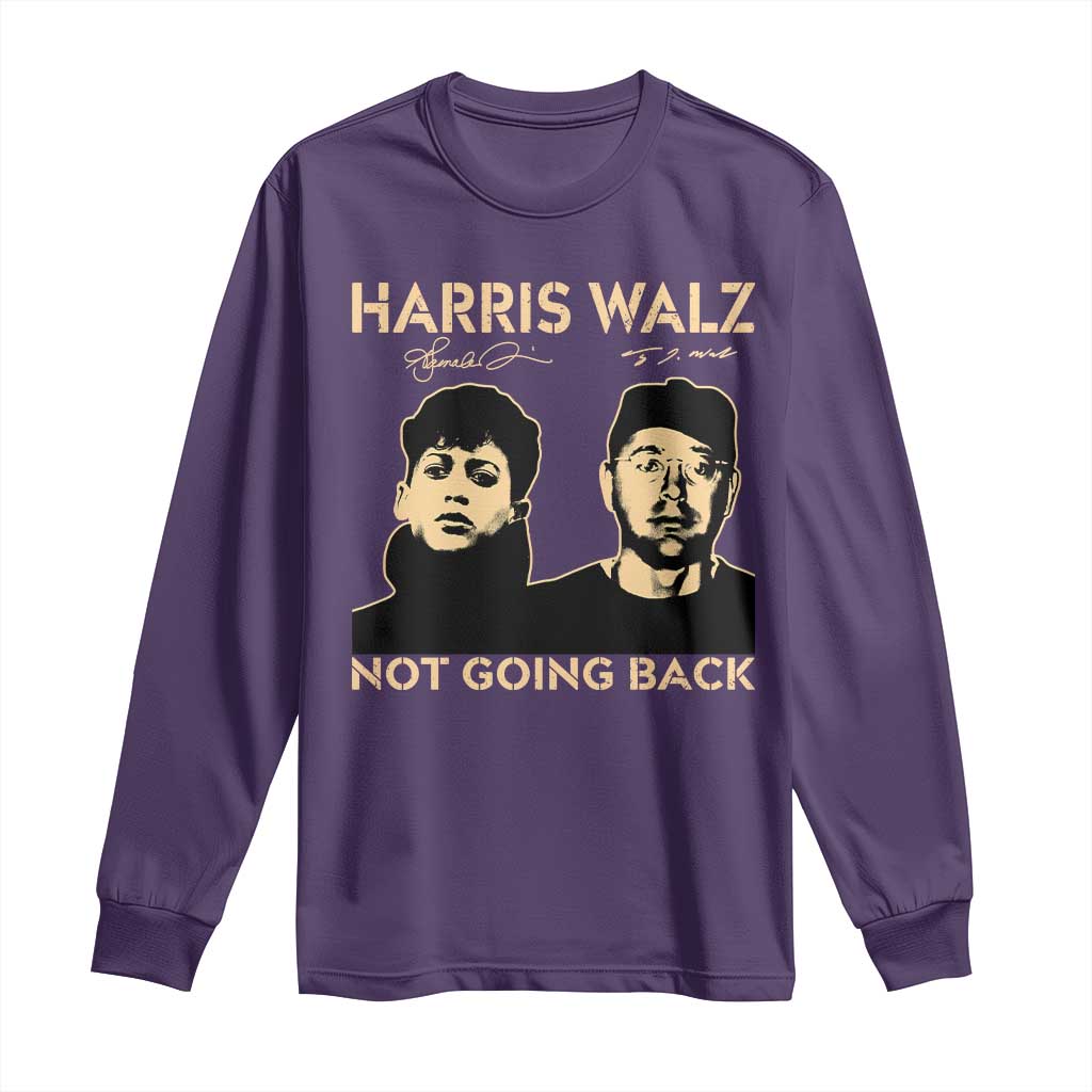 Harris Walz Long Sleeve Shirt Retro We Are Not Going Back TS10 Purple Print Your Wear