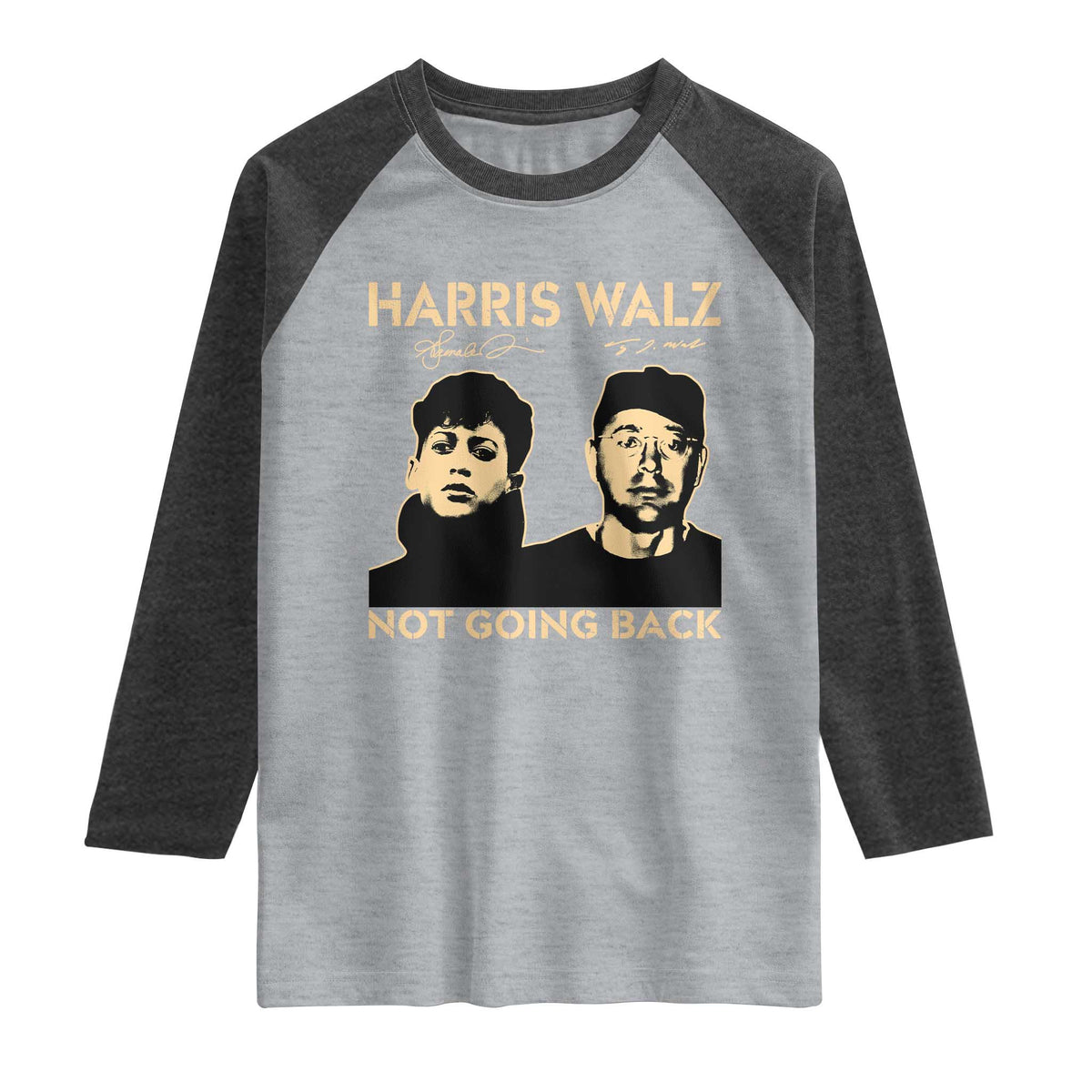 Harris Walz Raglan Shirt Retro We Are Not Going Back TS10 Heather Gray Heather Charcoal Print Your Wear