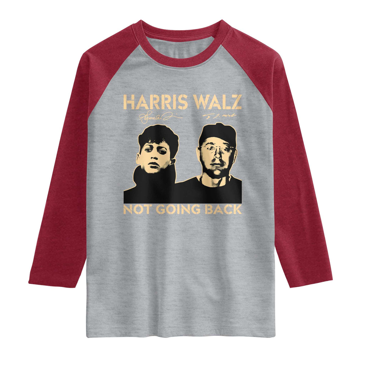 Harris Walz Raglan Shirt Retro We Are Not Going Back TS10 Heather Gray Heather Red Print Your Wear