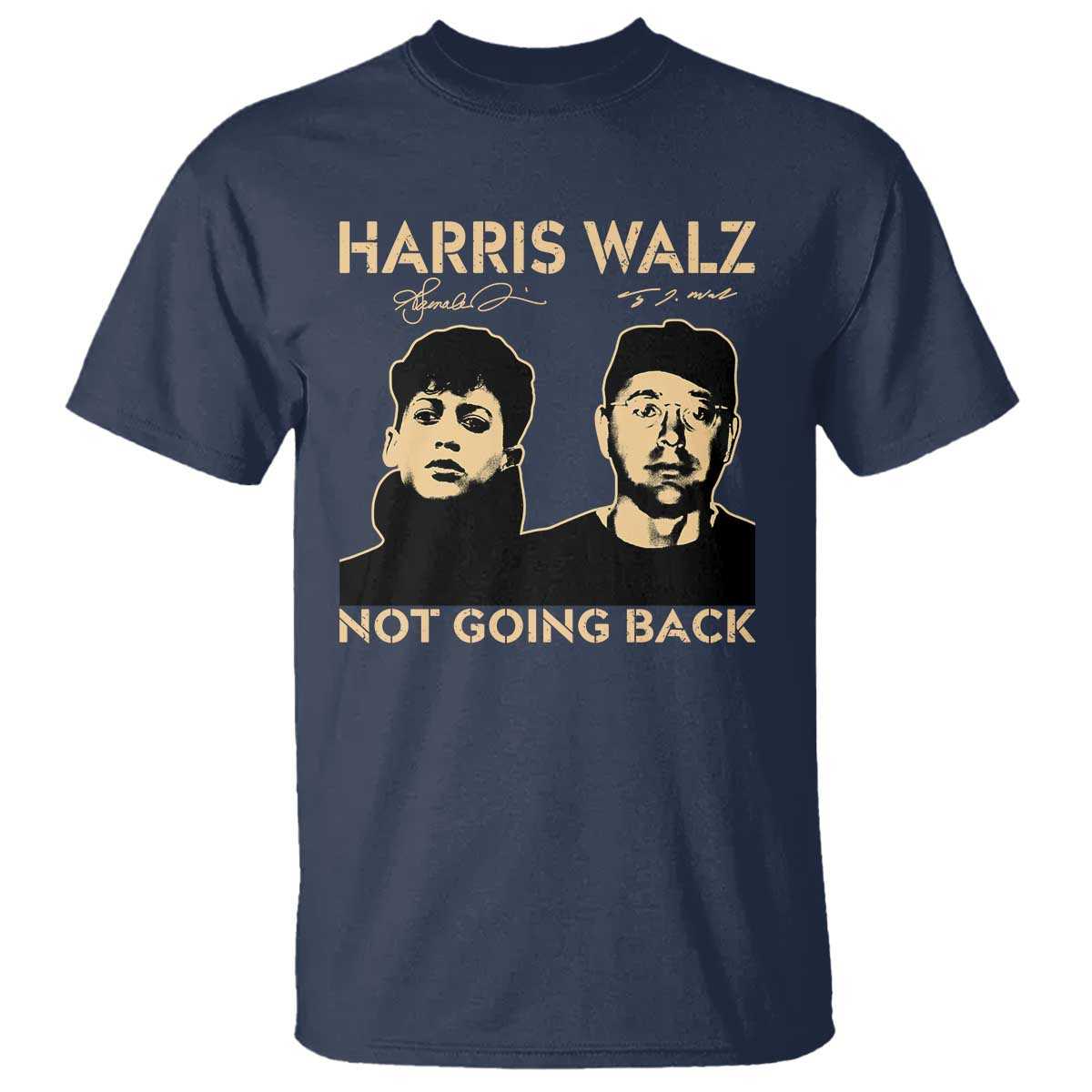 Harris Walz T Shirt Retro We Are Not Going Back TS10 Navy Print Your Wear