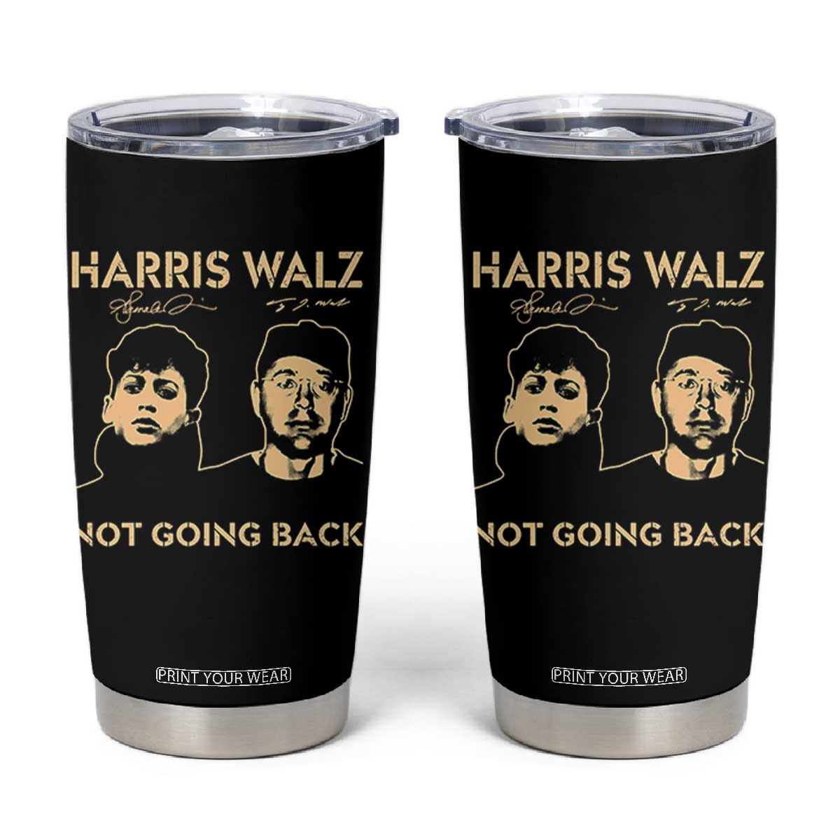 Harris Walz Tumbler Cup Retro We Are Not Going Back TS10 Black Print Your Wear