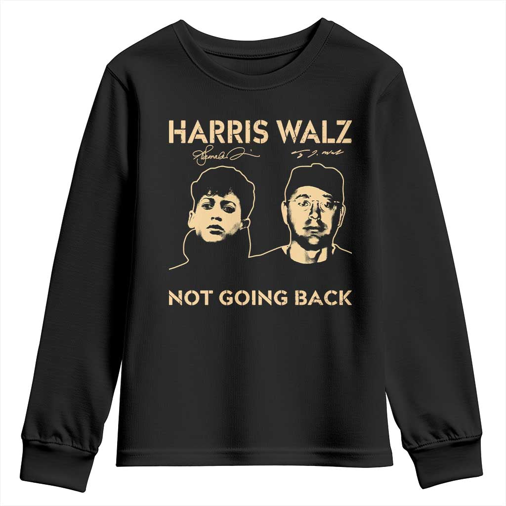 Harris Walz Youth Sweatshirt Retro We Are Not Going Back TS10 Black Print Your Wear
