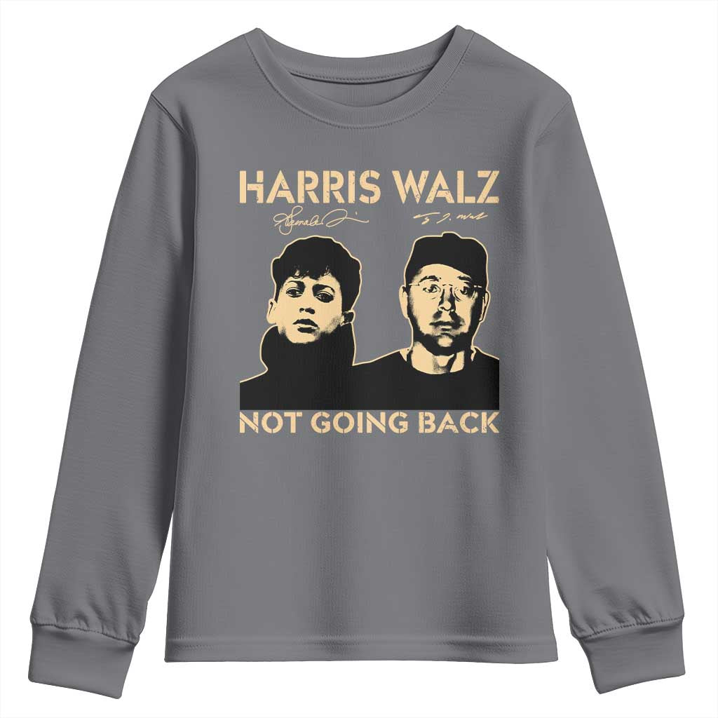 Harris Walz Youth Sweatshirt Retro We Are Not Going Back TS10 Charcoal Print Your Wear