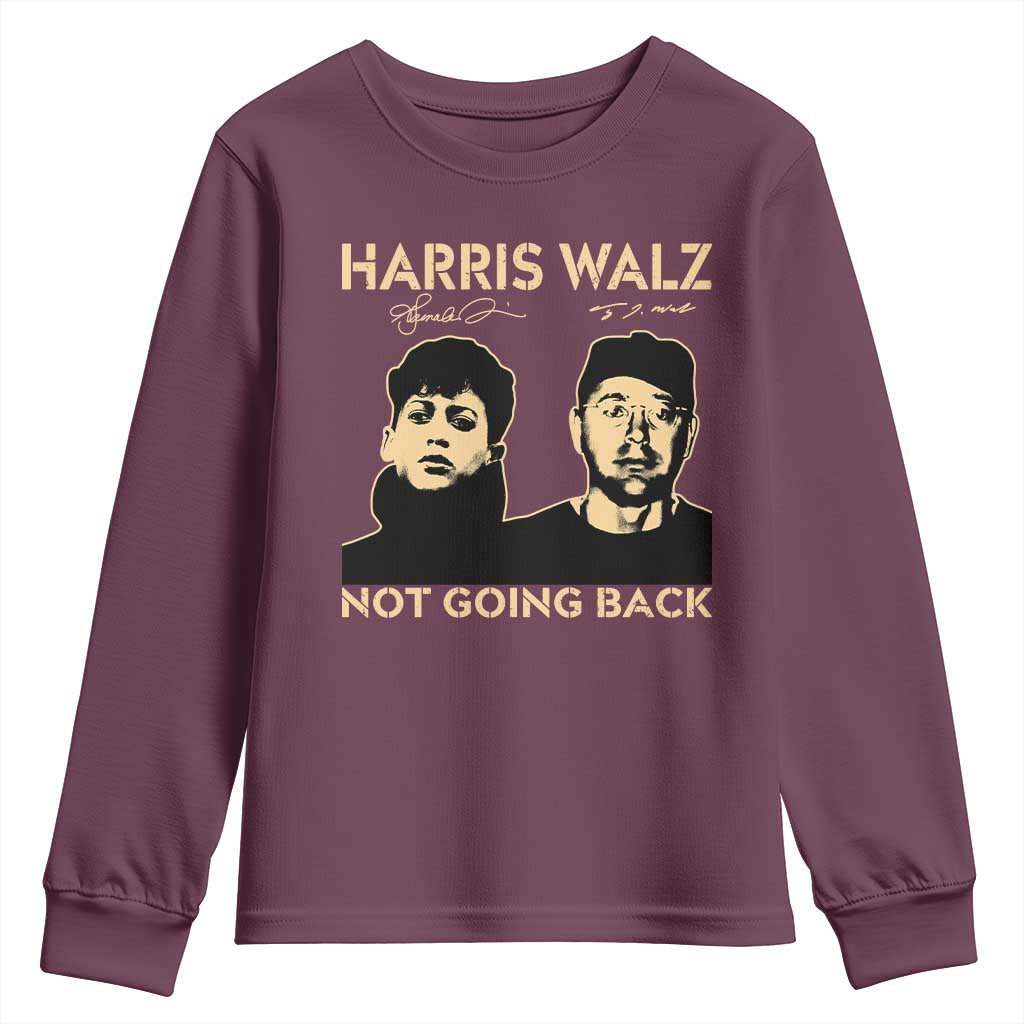 Harris Walz Youth Sweatshirt Retro We Are Not Going Back TS10 Maroon Print Your Wear