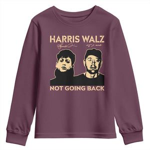 Harris Walz Youth Sweatshirt Retro We Are Not Going Back TS10 Maroon Print Your Wear
